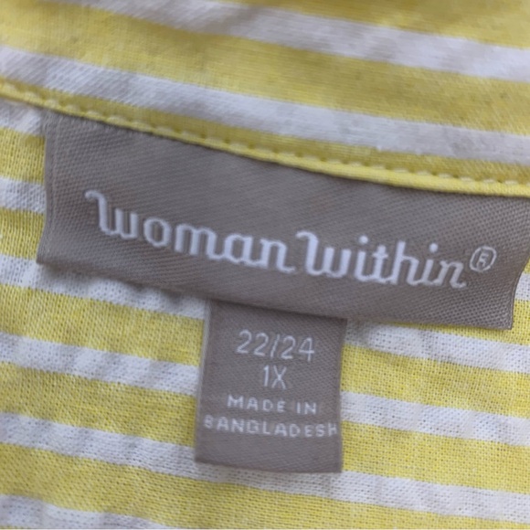 Woman Within Top 1X  Searsucker  Button Up Yellow Stripe All  Cotton Short Slv‎ - Picture 5 of 8
